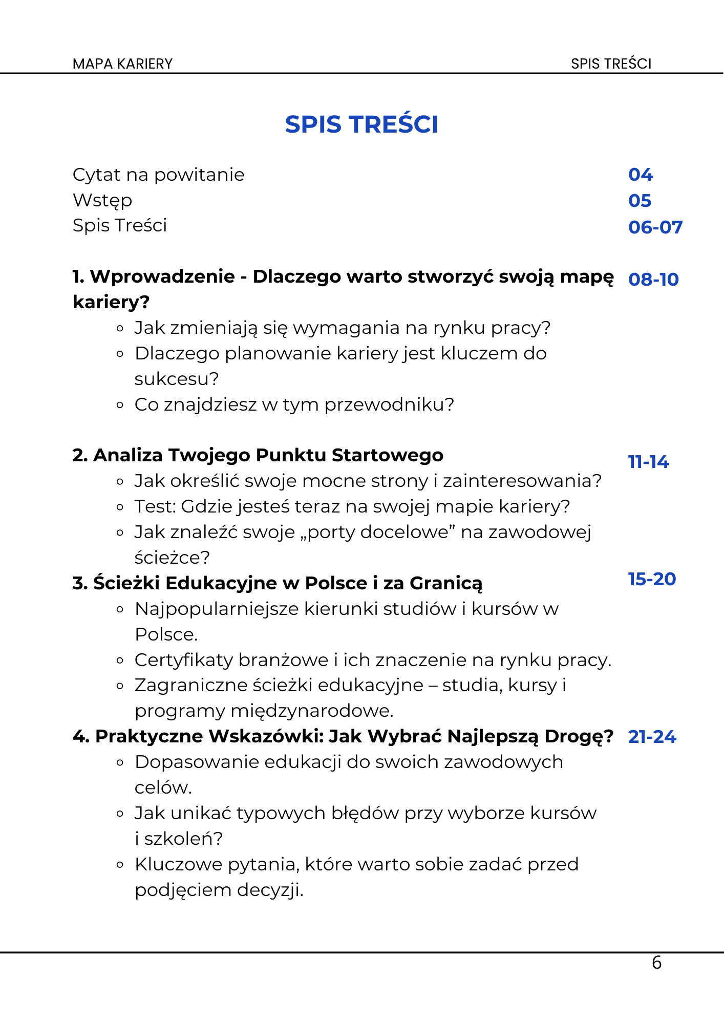 spis treści str1 e-book Twoja Mapa Kariery